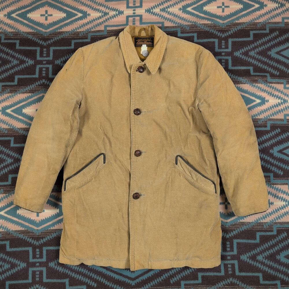 Vintage 80's Eddie Bauer Jacket Men's Large Beige Corduroy Down Heavyweight